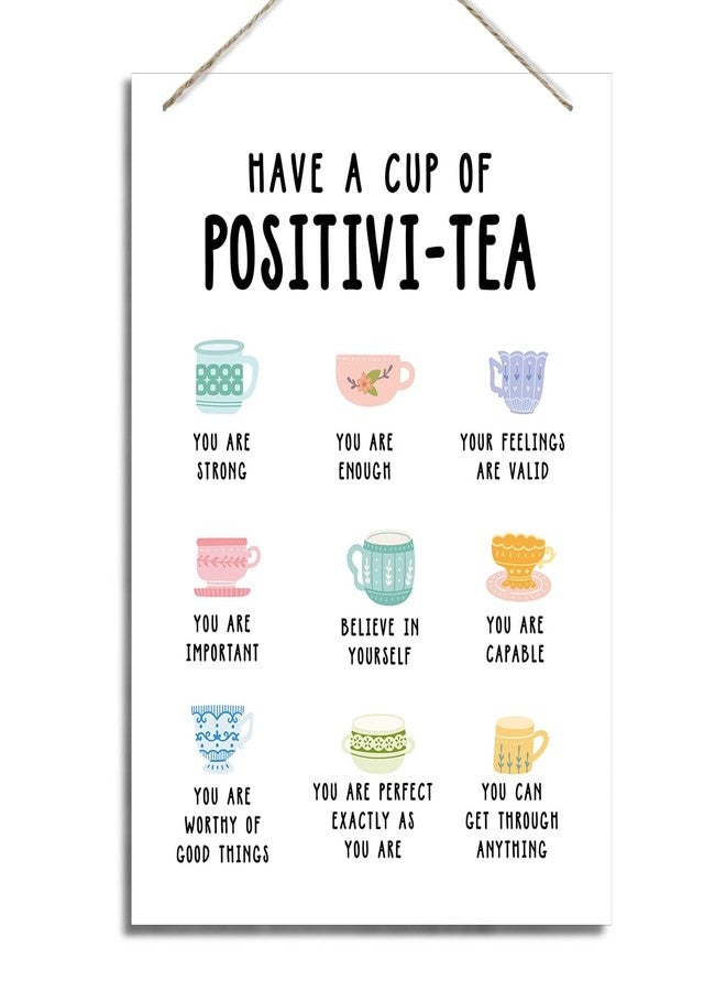 ZPPRJF Positivi-tea Sign, Decorative Hanging Wooden Wall Art, 20X26cm, White, Rustic, Vintage, Indoor Decor, Gifting, Office Decor, Home Decor - Image 1